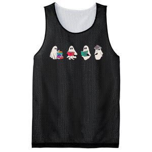 Funny Ghost Book Reading Halloween Books Lover Teacher Mesh Reversible Basketball Jersey Tank