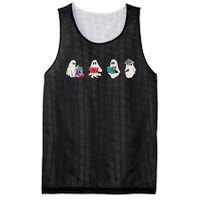 Funny Ghost Book Reading Halloween Books Lover Teacher Mesh Reversible Basketball Jersey Tank