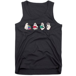 Funny Ghost Book Reading Halloween Books Lover Teacher Tank Top