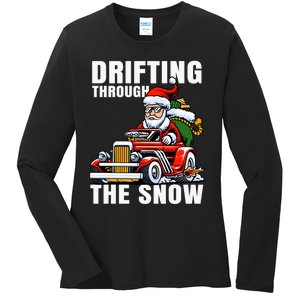 Funny Gift Car Driving Santa As Drifting Through The Snow Ladies Long Sleeve Shirt