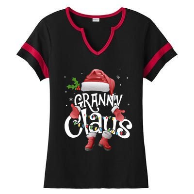 Funny Granny Claus Christmas Pajamas Santa Hat Costume Ladies Halftime Notch Neck Tee