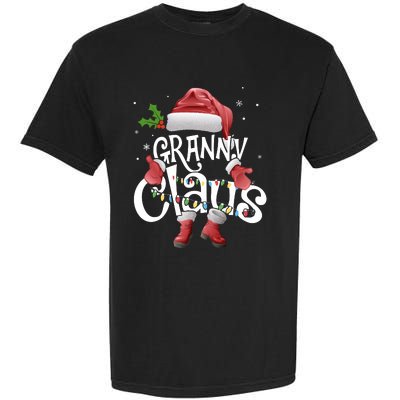 Funny Granny Claus Christmas Pajamas Santa Hat Costume Garment-Dyed Heavyweight T-Shirt