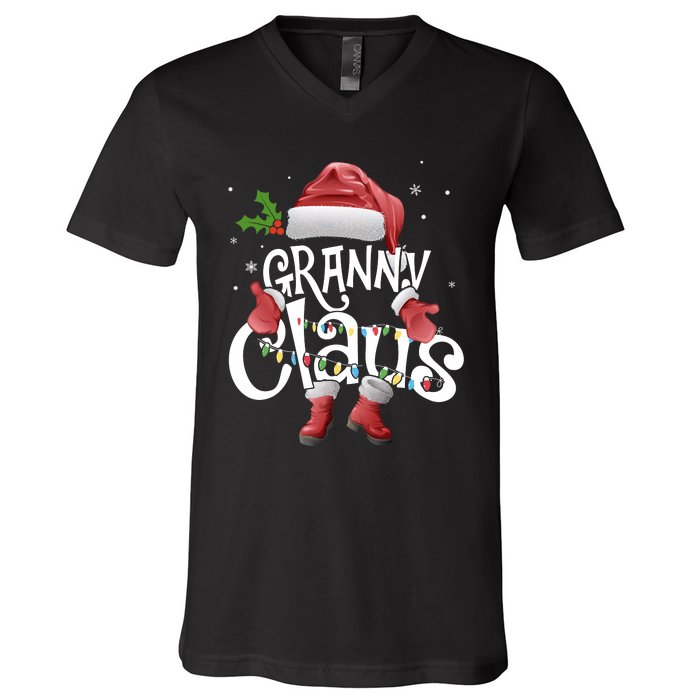 Funny Granny Claus Christmas Pajamas Santa Hat Costume V-Neck T-Shirt