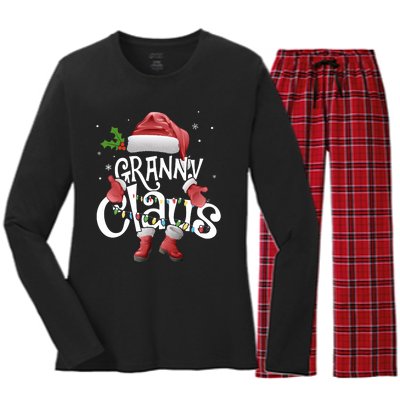 Funny Granny Claus Christmas Pajamas Santa Hat Costume Women's Long Sleeve Flannel Pajama Set 