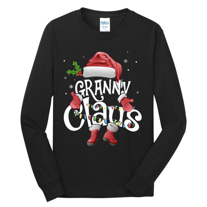 Funny Granny Claus Christmas Pajamas Santa Hat Costume Tall Long Sleeve T-Shirt