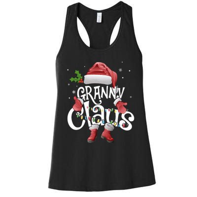 Funny Granny Claus Christmas Pajamas Santa Hat Costume Women's Racerback Tank