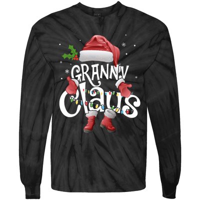 Funny Granny Claus Christmas Pajamas Santa Hat Costume Tie-Dye Long Sleeve Shirt