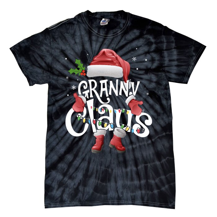 Funny Granny Claus Christmas Pajamas Santa Hat Costume Tie-Dye T-Shirt