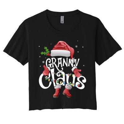 Funny Granny Claus Christmas Pajamas Santa Hat Costume Women's Crop Top Tee