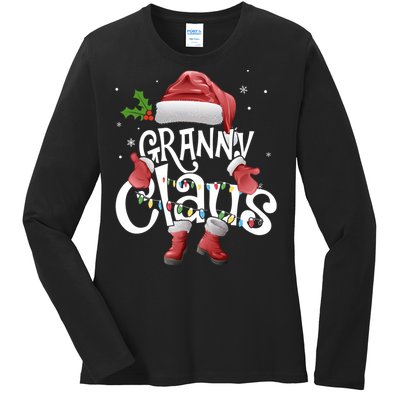 Funny Granny Claus Christmas Pajamas Santa Hat Costume Ladies Long Sleeve Shirt