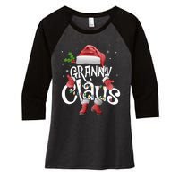 Funny Granny Claus Christmas Pajamas Santa Hat Costume Women's Tri-Blend 3/4-Sleeve Raglan Shirt