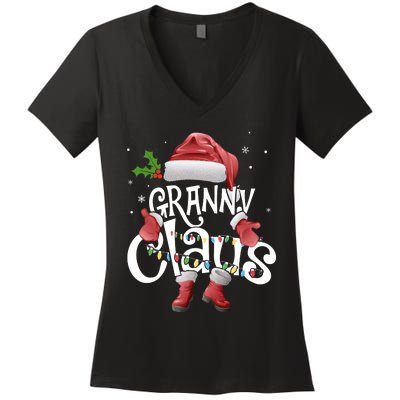 Funny Granny Claus Christmas Pajamas Santa Hat Costume Women's V-Neck T-Shirt