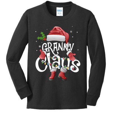 Funny Granny Claus Christmas Pajamas Santa Hat Costume Kids Long Sleeve Shirt