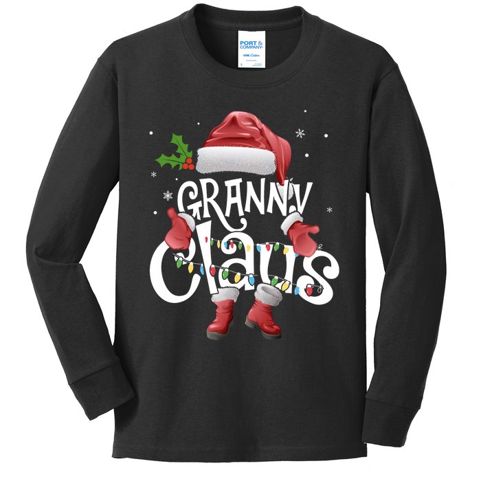 Funny Granny Claus Christmas Pajamas Santa Hat Costume Kids Long Sleeve Shirt