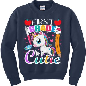 First Grade Cutie First Day Of School Student Unicorn Kids Sweatshirt