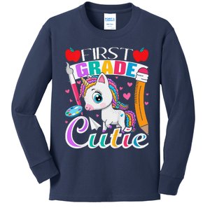 First Grade Cutie First Day Of School Student Unicorn Kids Long Sleeve Shirt