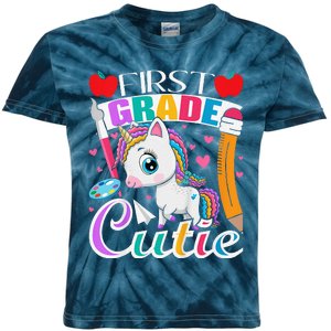 First Grade Cutie First Day Of School Student Unicorn Kids Tie-Dye T-Shirt