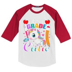 First Grade Cutie First Day Of School Student Unicorn Kids Colorblock Raglan Jersey