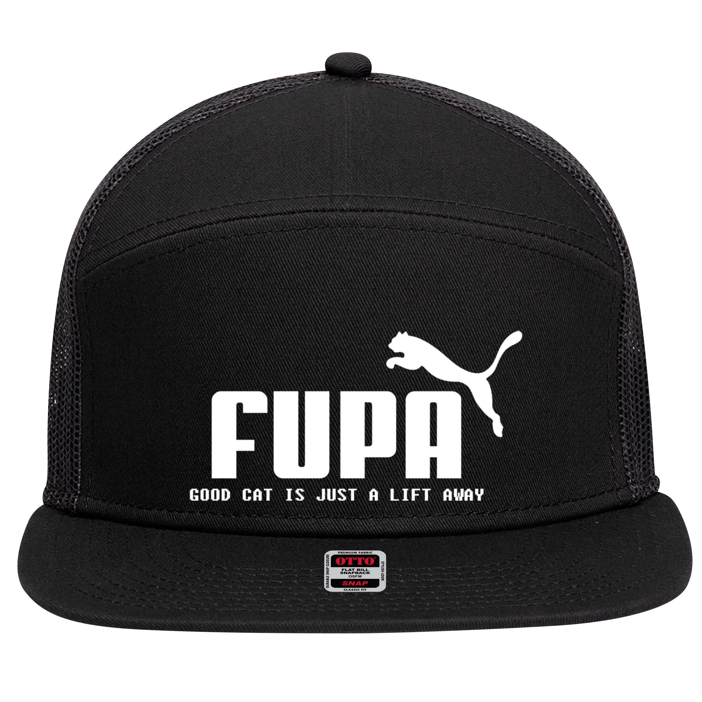 Fupa Good Cat Is Just A Lift Away Funny Running Gift 7 Panel Mesh Trucker Snapback Hat