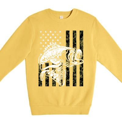 Fishing Gift Camouflage American Flag Fisher Premium Crewneck Sweatshirt