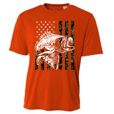 Fishing Gift Camouflage American Flag Fisher Cooling Performance Crew T-Shirt