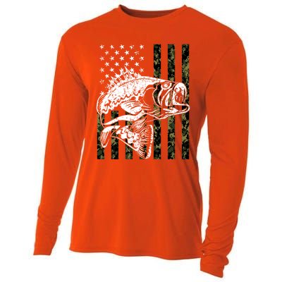 Fishing Gift Camouflage American Flag Fisher Cooling Performance Long Sleeve Crew