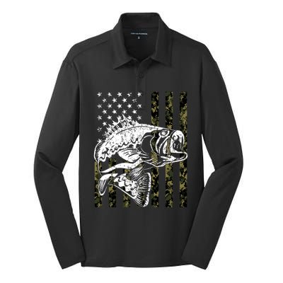 Fishing Gift Camouflage American Flag Fisher Silk Touch Performance Long Sleeve Polo