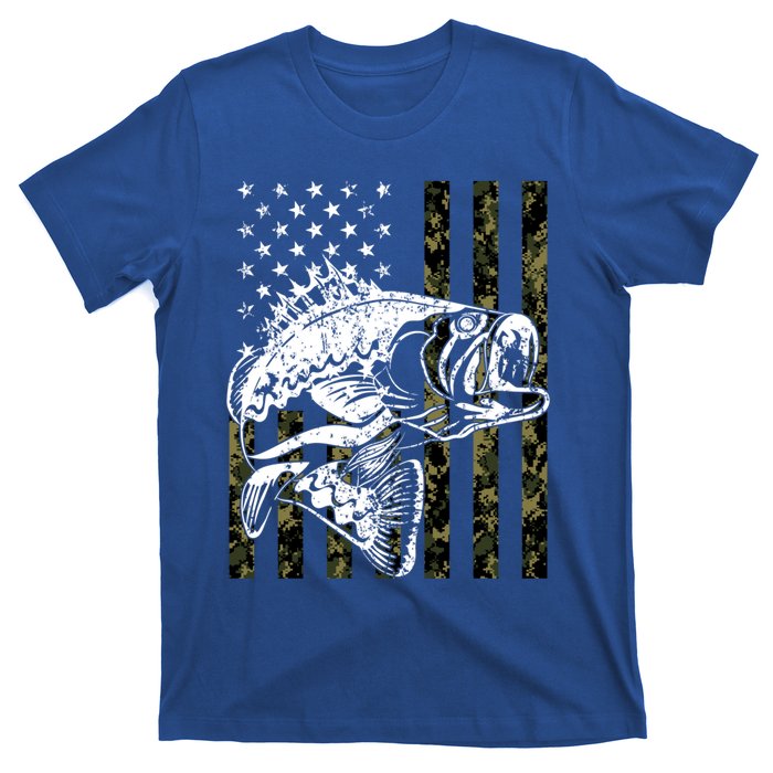 Fishing Gift Camouflage American Flag Fisher T-Shirt