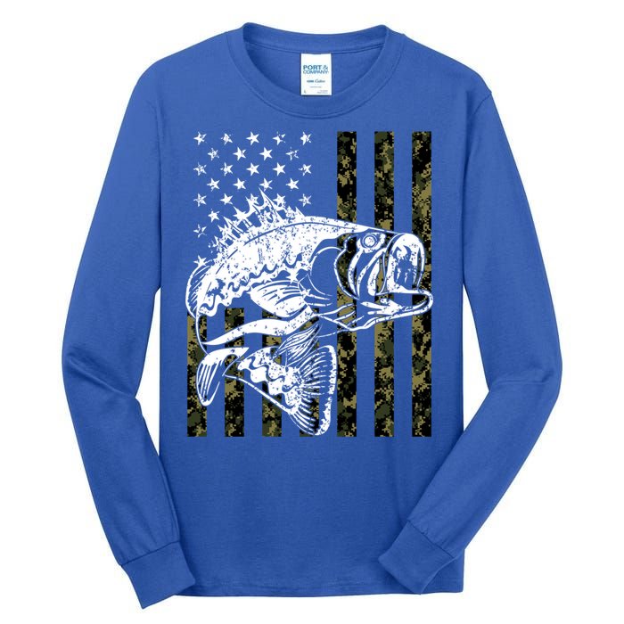 Fishing Gift Camouflage American Flag Fisher Tall Long Sleeve T-Shirt