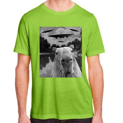 Funny Graphic Capybara Selfie With Ufos Weird Adult ChromaSoft Performance T-Shirt