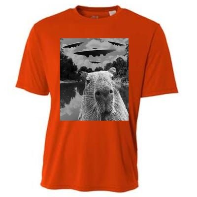 Funny Graphic Capybara Selfie With Ufos Weird Cooling Performance Crew T-Shirt