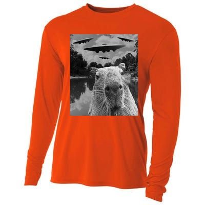 Funny Graphic Capybara Selfie With Ufos Weird Cooling Performance Long Sleeve Crew