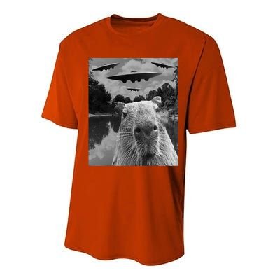 Funny Graphic Capybara Selfie With Ufos Weird Performance Sprint T-Shirt