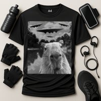 Funny Graphic Capybara Selfie With Ufos Weird Performance Shirt