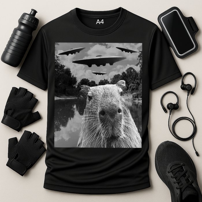 Funny Graphic Capybara Selfie With Ufos Weird Performance Shirt