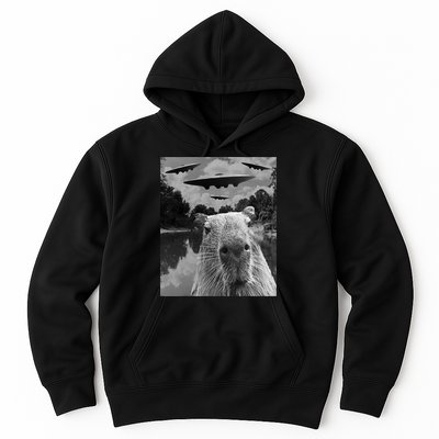 Funny Graphic Capybara Selfie With Ufos Weird Hoodie