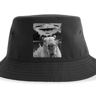 Funny Graphic Capybara Selfie With Ufos Weird Sustainable Bucket Hat