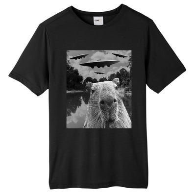 Funny Graphic Capybara Selfie With Ufos Weird Tall Fusion ChromaSoft Performance T-Shirt