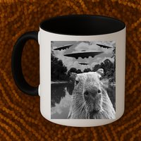 Funny Graphic Capybara Selfie With Ufos Weird Mug