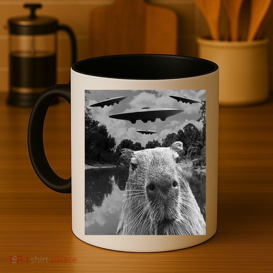 Funny Graphic Capybara Selfie With Ufos Weird Mug