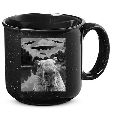 Funny Graphic Capybara Selfie With Ufos Weird 15oz Campfire Ceramic Mug