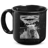 Funny Graphic Capybara Selfie With Ufos Weird 15oz Campfire Ceramic Mug