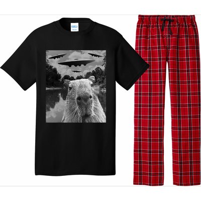 Funny Graphic Capybara Selfie With Ufos Weird Pajama Set