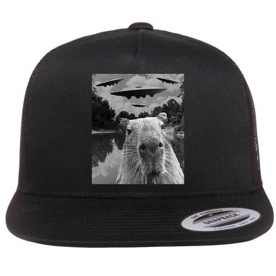 Funny Graphic Capybara Selfie With Ufos Weird Flatbill Hat