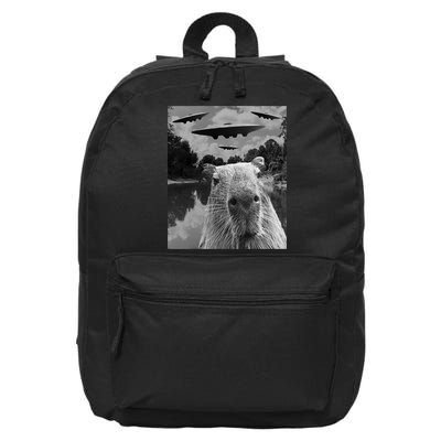 Funny Graphic Capybara Selfie With Ufos Weird 16 in Basic Backpack