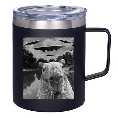 Funny Graphic Capybara Selfie With Ufos Weird 12oz Stainless Steel Coffee Mug