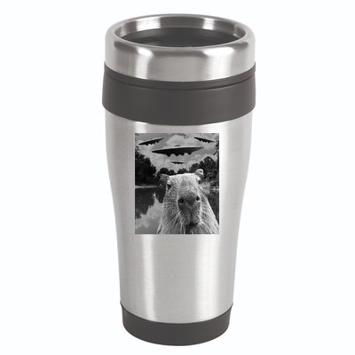 Funny Graphic Capybara Selfie With Ufos Weird 16oz Travel Tumbler
