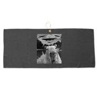 Funny Graphic Capybara Selfie With Ufos Weird Large Microfiber Waffle Golf Towel