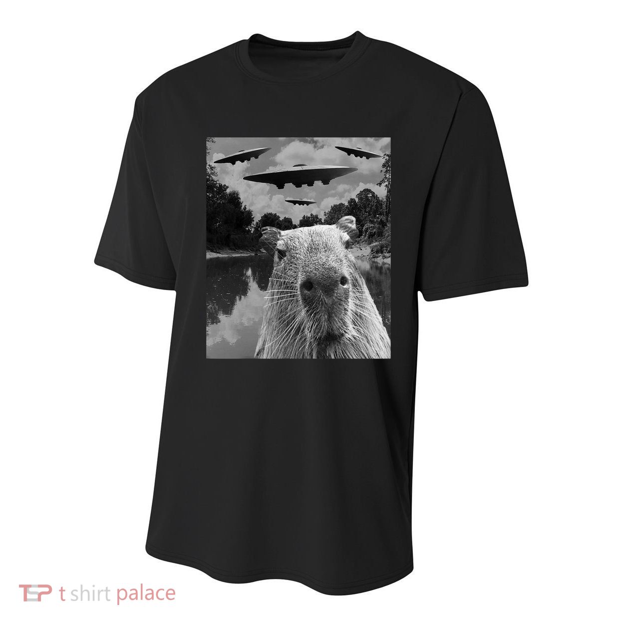 Funny Graphic Capybara Selfie With Ufos Weird Youth Performance Sprint T-Shirt