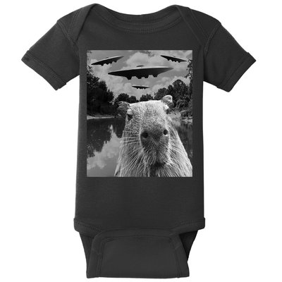 Funny Graphic Capybara Selfie With Ufos Weird Baby Bodysuit